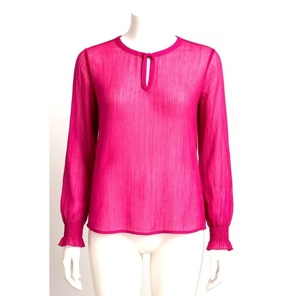 Simply Styled by Sears Sheer XL Fuschia Pink Long Sleeve Blouse Keyhole Neckline - Picture 3 of 10